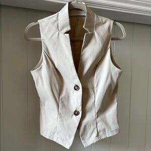 Elegant Beige Button-Down Vest Blouse
